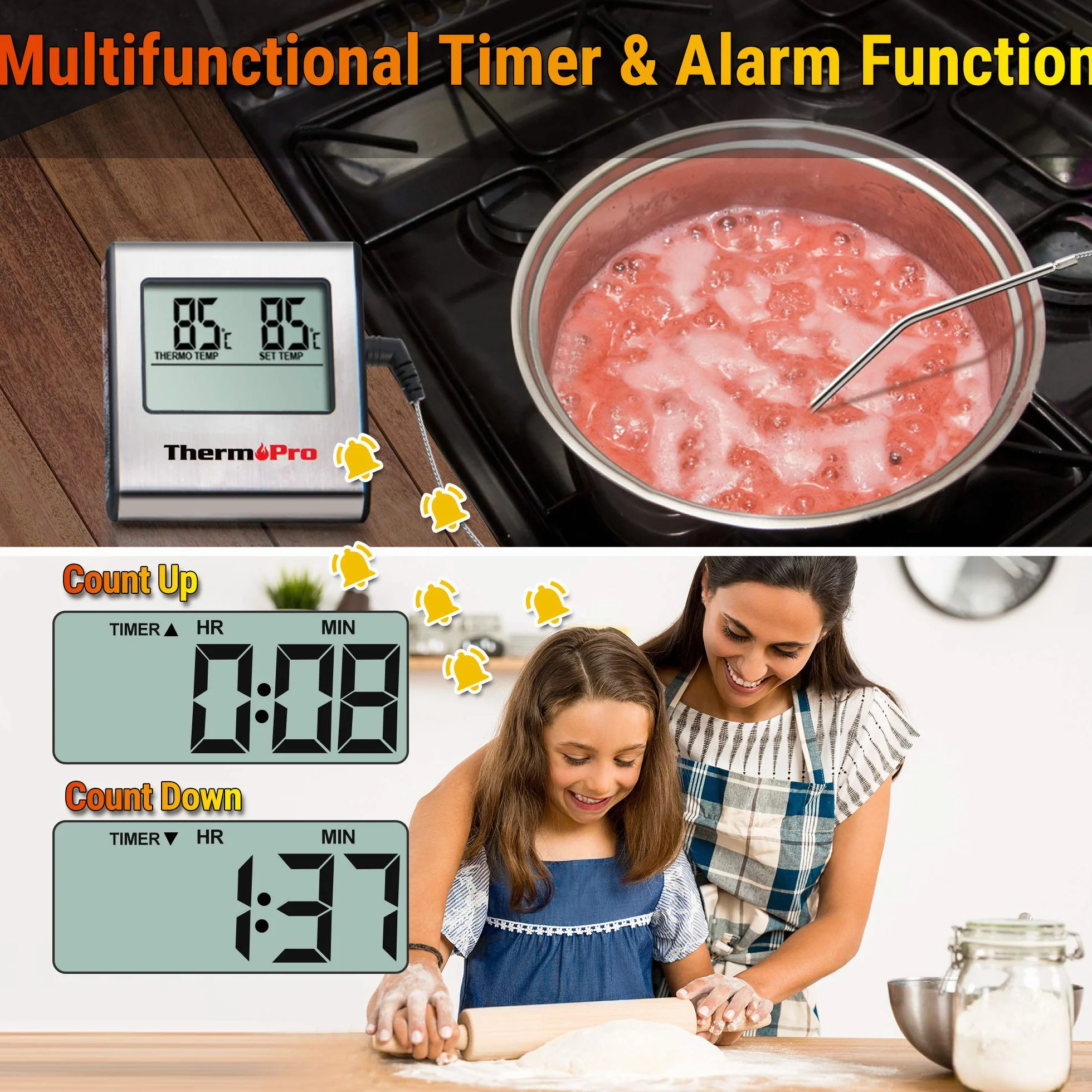 ThermoPro TP16 Digitales Bratenthermometer Ofenthermometer Fleischthermometer Grillthermometer Küchen Thermometer mit Timer für BBQ, Grill, Smoker