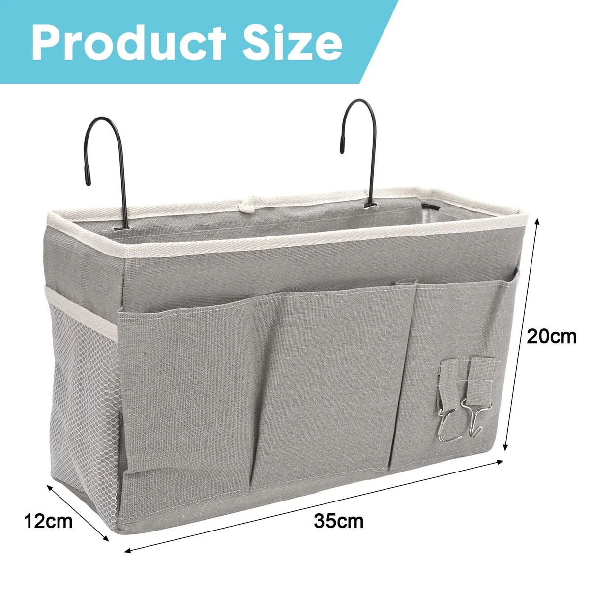 2 Pack Nachttisch-Hängeaufbewahrung Hängeorganizer mit 3 Fächern, Bett Organizer zum Einhängen, Hängende Aufbewahrungstasche, Betttasche fur Schule, Wohnheim, Camping (Grau)