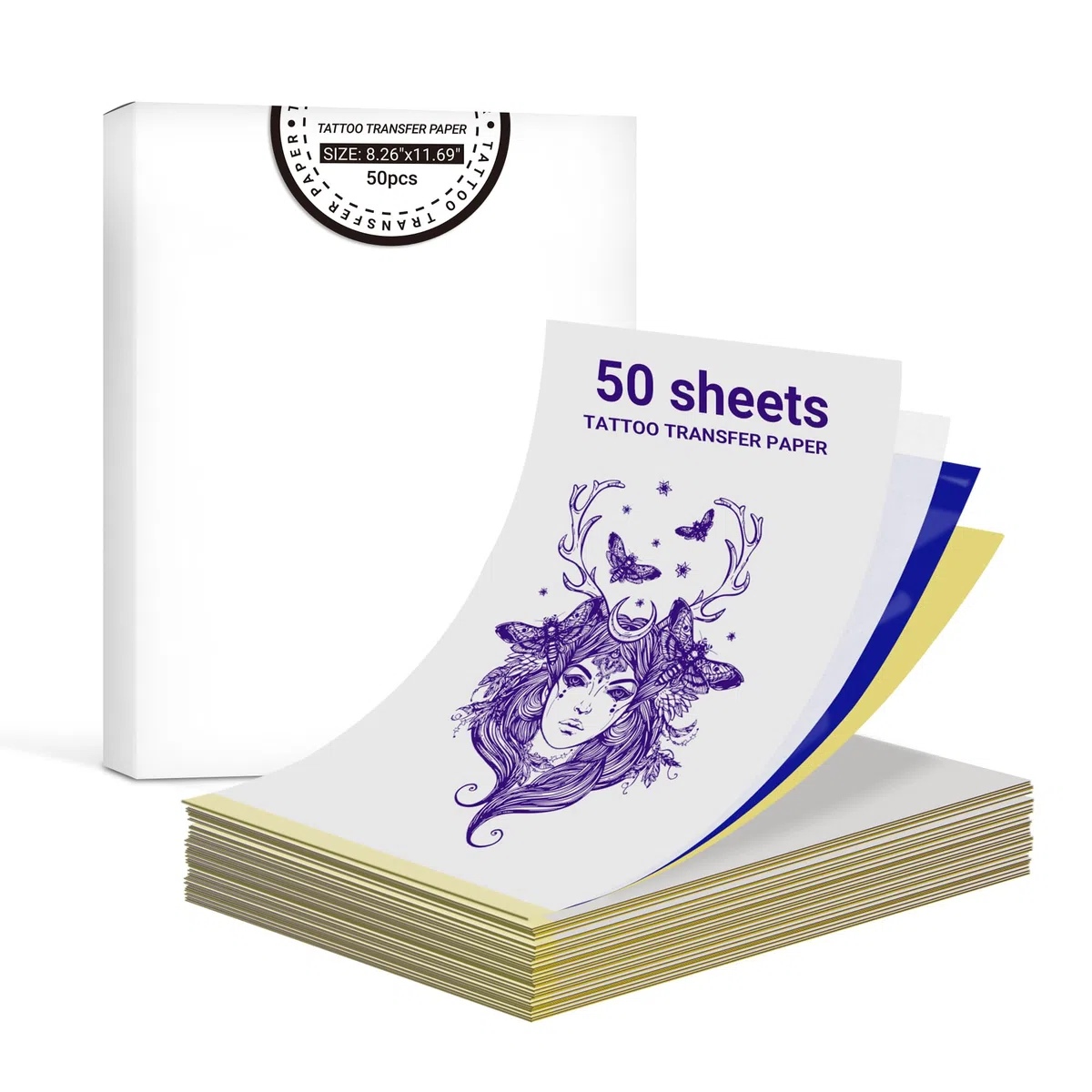 ORGBRO X8 Tattoo Transferpapier 50 Blatt, 4-lagiges Tattoo Papier Zum Bedrucken für Tätowierungen, Stencil Druckerpapier, A4-Format 210 mm x 297 mm