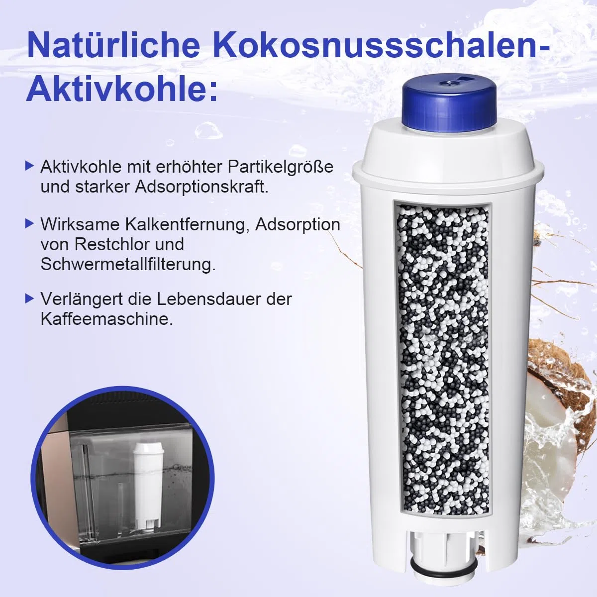 Ersatz für Delonghi Wasserfilter (DLSC002), Kompatibel mit Kaffeevollautomaten, ECAM-Serie, Dinamica, Magnifica & Magnifica S/Evo, ETAM Autentica, Eletta Explorer, Prima Donna, Rivelia, Esam.