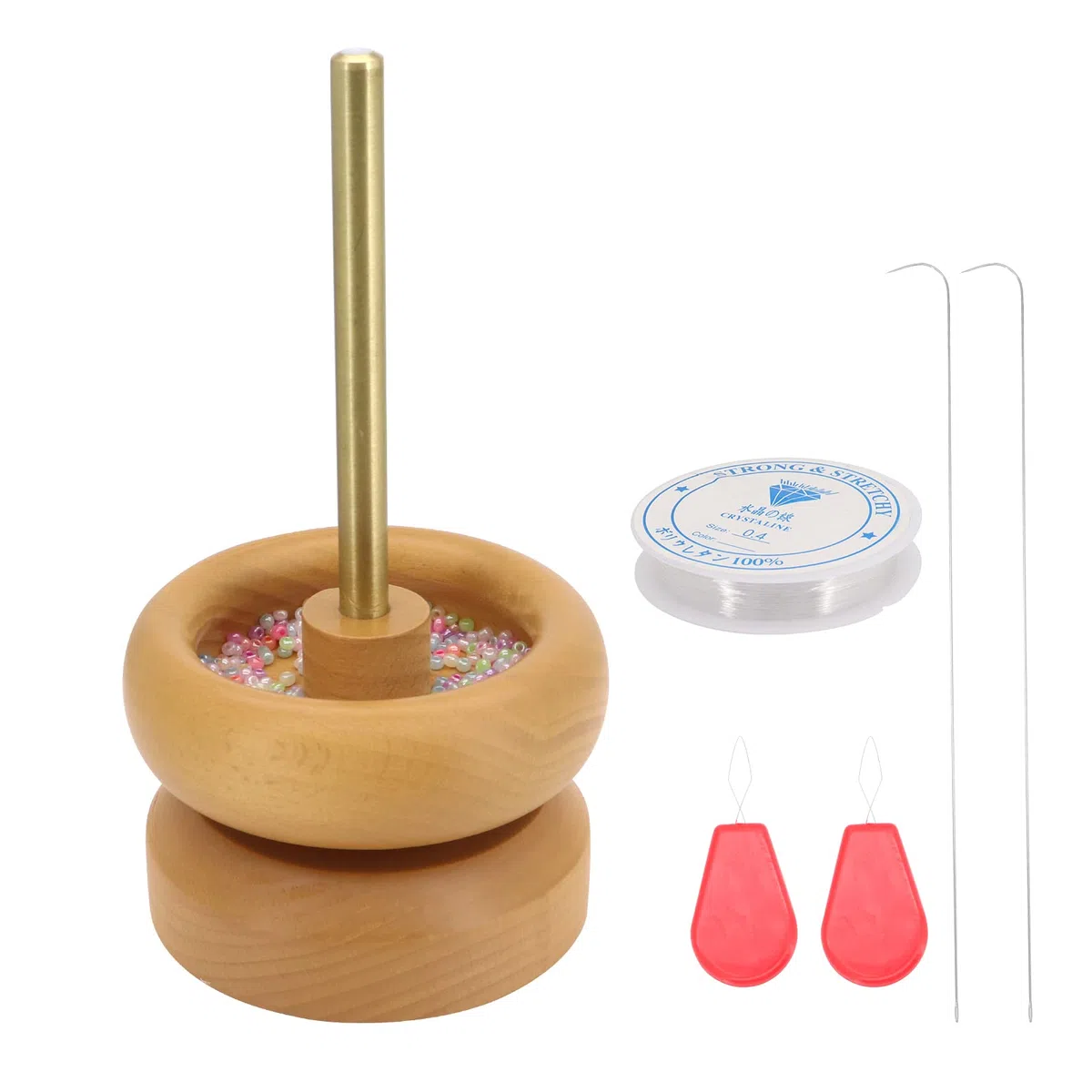Seahelms Holzperle Spinner, 2 in 1 Perlensets mit Garnspulenwickler, Perlenspinner für die Schmuckherstellung, Holzperlenspinner mit 2 Perlennadeln und Einfädelwerkzeug für Rocailles