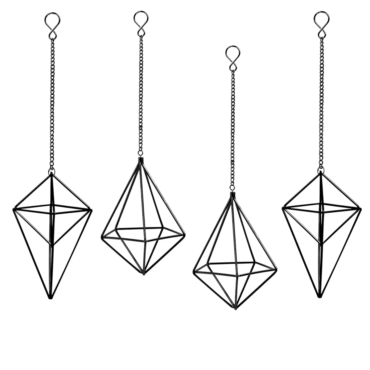 ZOOELAY 4 Stück Metall hängende Luftpflanzenhalter Einzigartiger 2 Stil Schwarz Himmeli Aufhänger Geometrische Pflanzgefäß Halter Luft Pflanzen Live Rack mit Kette
