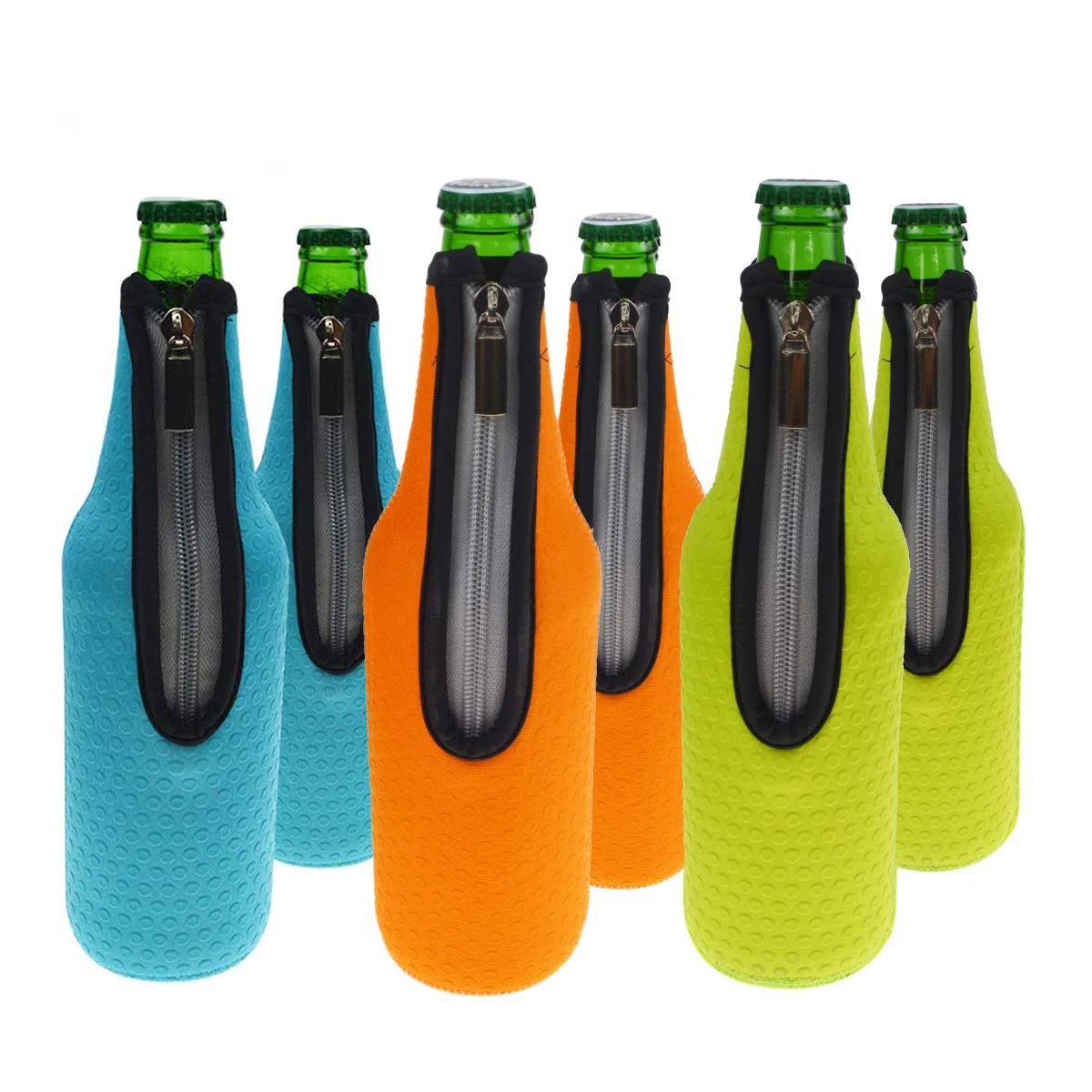 Bier Flaschenkühler, 6 Stück 17,6 Oz (500ml) Neopren Isoliert Reißverschluss Faltbar Bier Flaschen Kühler/Weinkühler / Getränkekühler (6Farben)