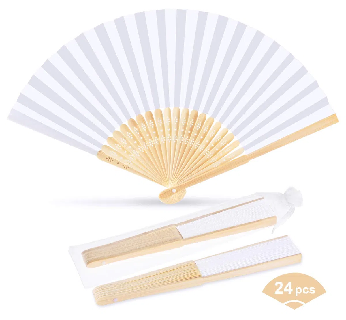 ABSOFINE 24 Stk Handfächer Weiß Papier Fächer Hochzeitsfächer faltbar Taschenfächer Faltfächer Klappfächer Gastgeschenk Für Hochzeit Party Geburttag DIY und Wand Dekoration
