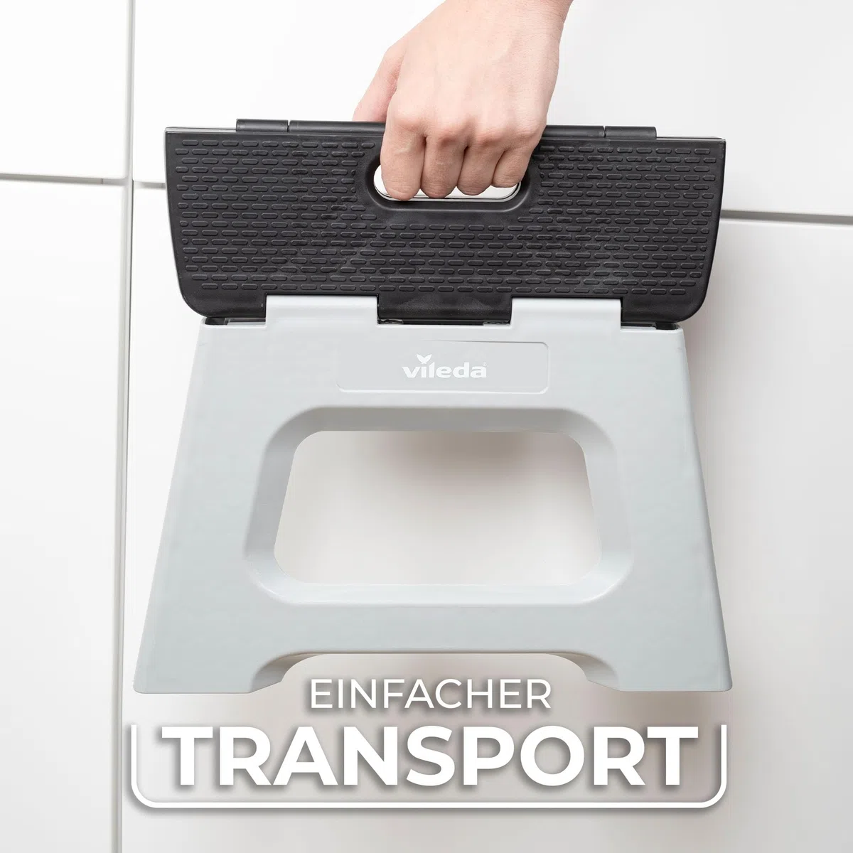 Vileda Tritthocker klappbar 23cm - für Erwachsene & Kinder bis 150kg - Inkl. Anti-Rutsch-Beschichtung - Klapphocker Faltbar 150 kg Ideal für Haushalt & Alltag - faltbarer Schemel