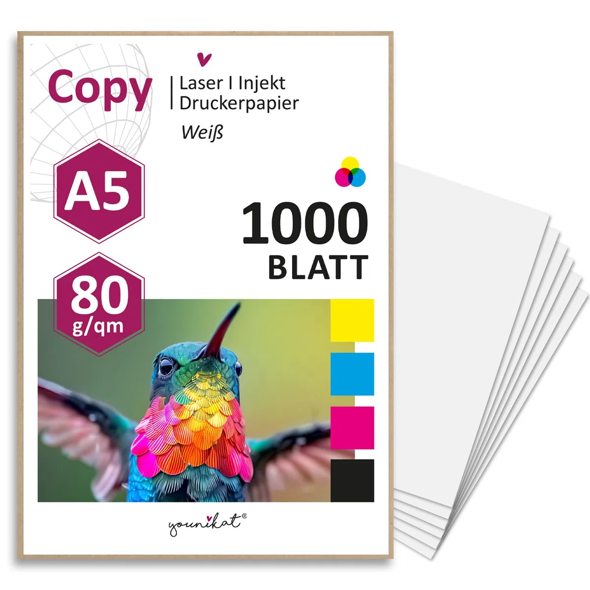 younikat Kopierpapier blanko 1000 Blatt I DIN A5 80 g/m² weiß beidseitig I Druckerpapier für Büro Schule Basteln Zeichnen Notizen I dv1419