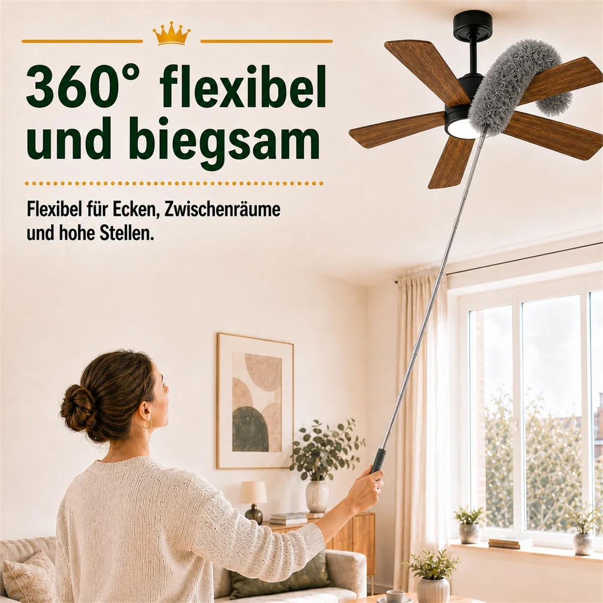 Staubwedel Teleskop 250 cm, 7-teiliges Waschbares Mikrofaser-Reinigungsset, Staubwischer lang ausziehbar, Spinnenwebenentferner für hohe Decken, Jalousien & Ecken