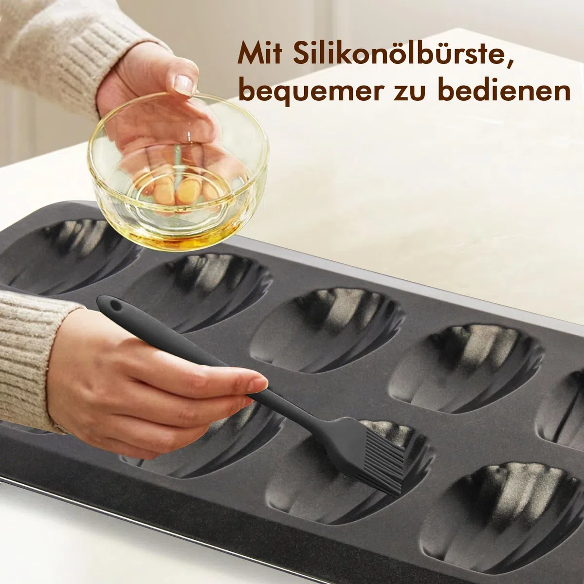 OAMCEG Madeleines Backform, 12 Mulden 2 Stück Madeleine Form, Antihaftbeschichtet Karbonstahl mit Backpinsel für Ofen Backen Schokolade Brownies Kekse
