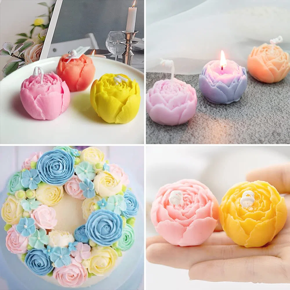 Silikon-Formen-Set, Blume, 3D-Rosenblüte, Fondant, Silikonformen für Seife, Kerzen, Kuchen, Blumenformen für Schokolade, Süßigkeiten, Gebäck, Dessert, 6 Stück, Rosa