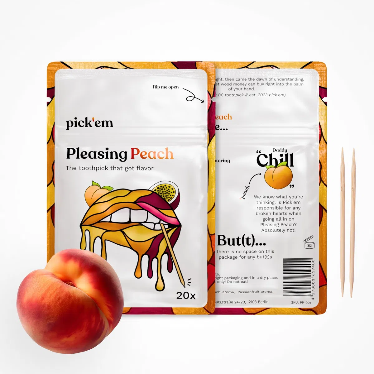 pick'em Zahnstocher mit Geschmack 6-Pack XXL [120x ZAHNSTOCHER MIT GESCHMACK] - Minze, Mango, Cola, Wassermelone, Pfirsich, Erdbeere - Zahnstocher mit Geschmack - aromatisierte Zahnstocher