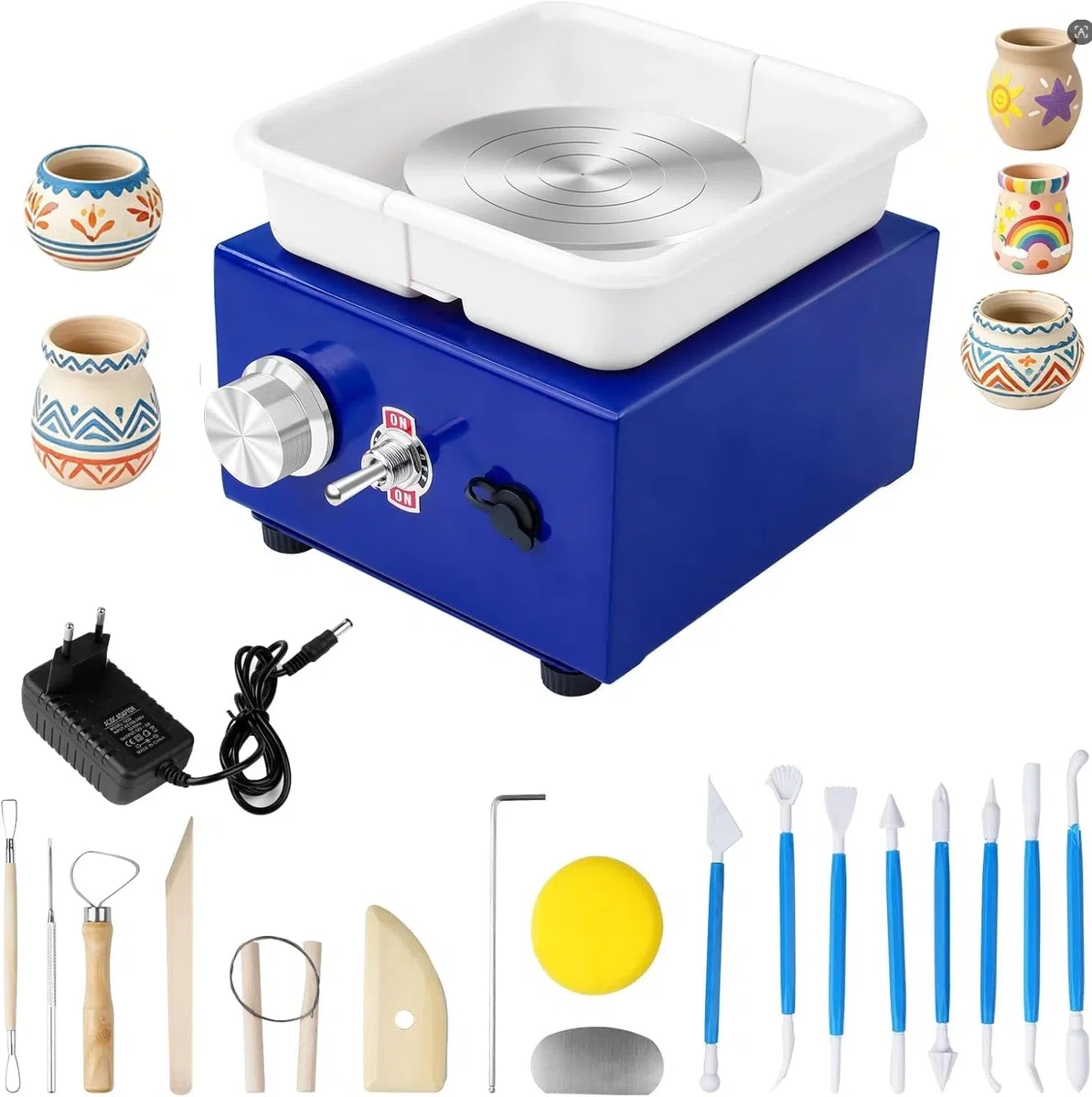 Mini Elektrisch Töpfermaschine, Töpferscheibe Keramik Rad Maschine, Regelbare Geschwindigkeit Abnehmbares Becken 2 Drehteller Keramikradmaschine für Töpferstudio/Heimkeramik DIY