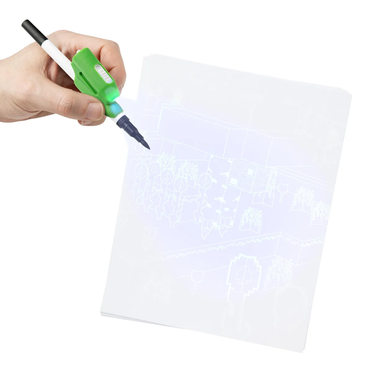 Paladone WeCool Magic Trace Minecraft-Starterset, offiziell, aufleuchtend, Malset mit 16 Seiten zum Nachzeichnen, 10 Marker mit zwei Spitzen, 1 Glow-Grip-Linienzeigestift, Kunst-/Bastelset, ab 6