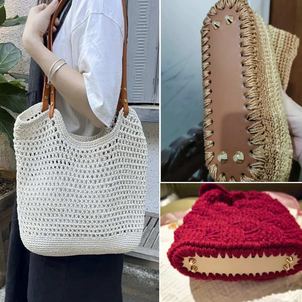 Taschenhenkel Set,Taschenverschluss,Taschenboden Zum Häkeln,Taschengriffe für DIY und Nähen