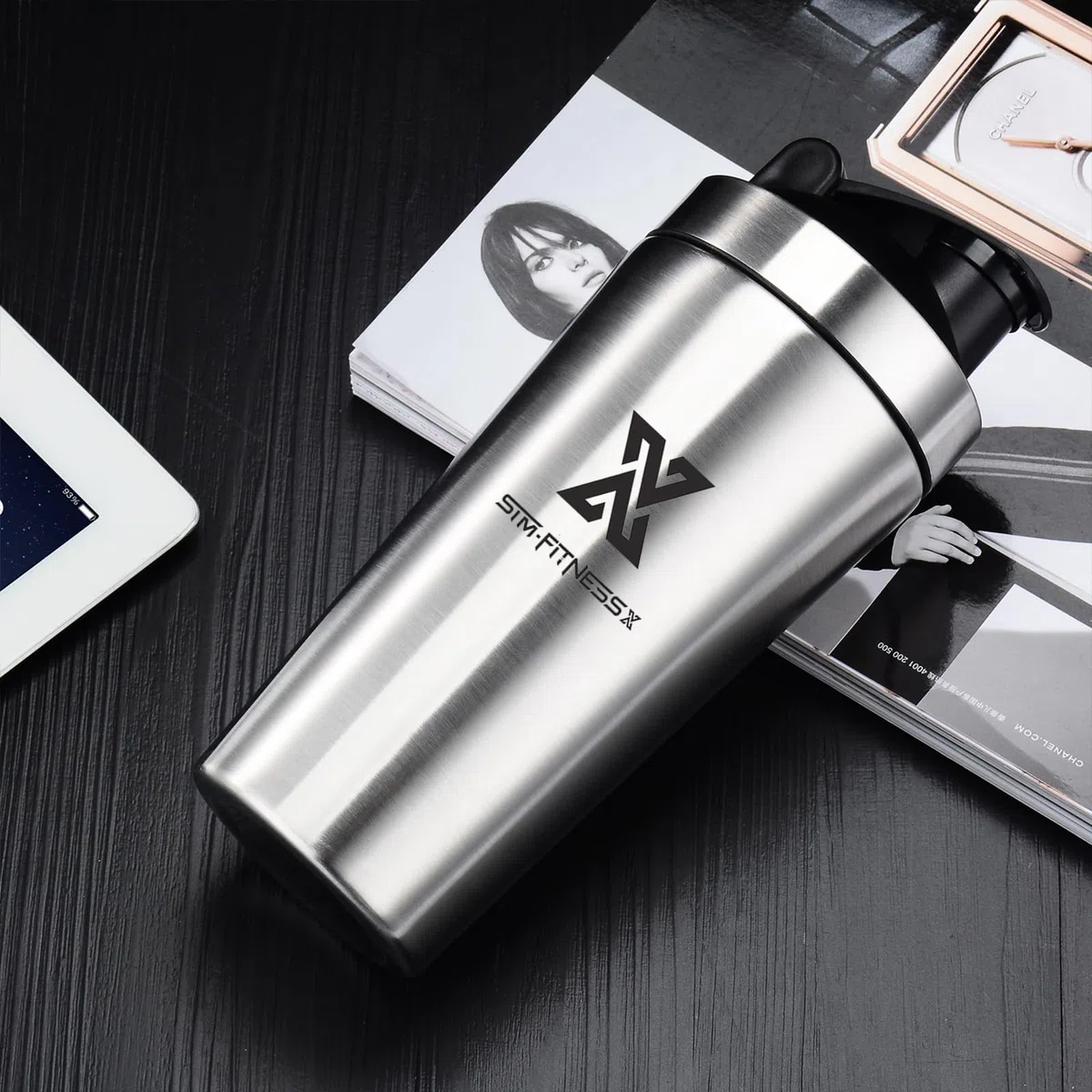 X SIM FITNESSX Shaker Edelstahl 700ml Sport Fitness Yoga Gym Shaker Bottle Mixer (Edelstahl 700ML)