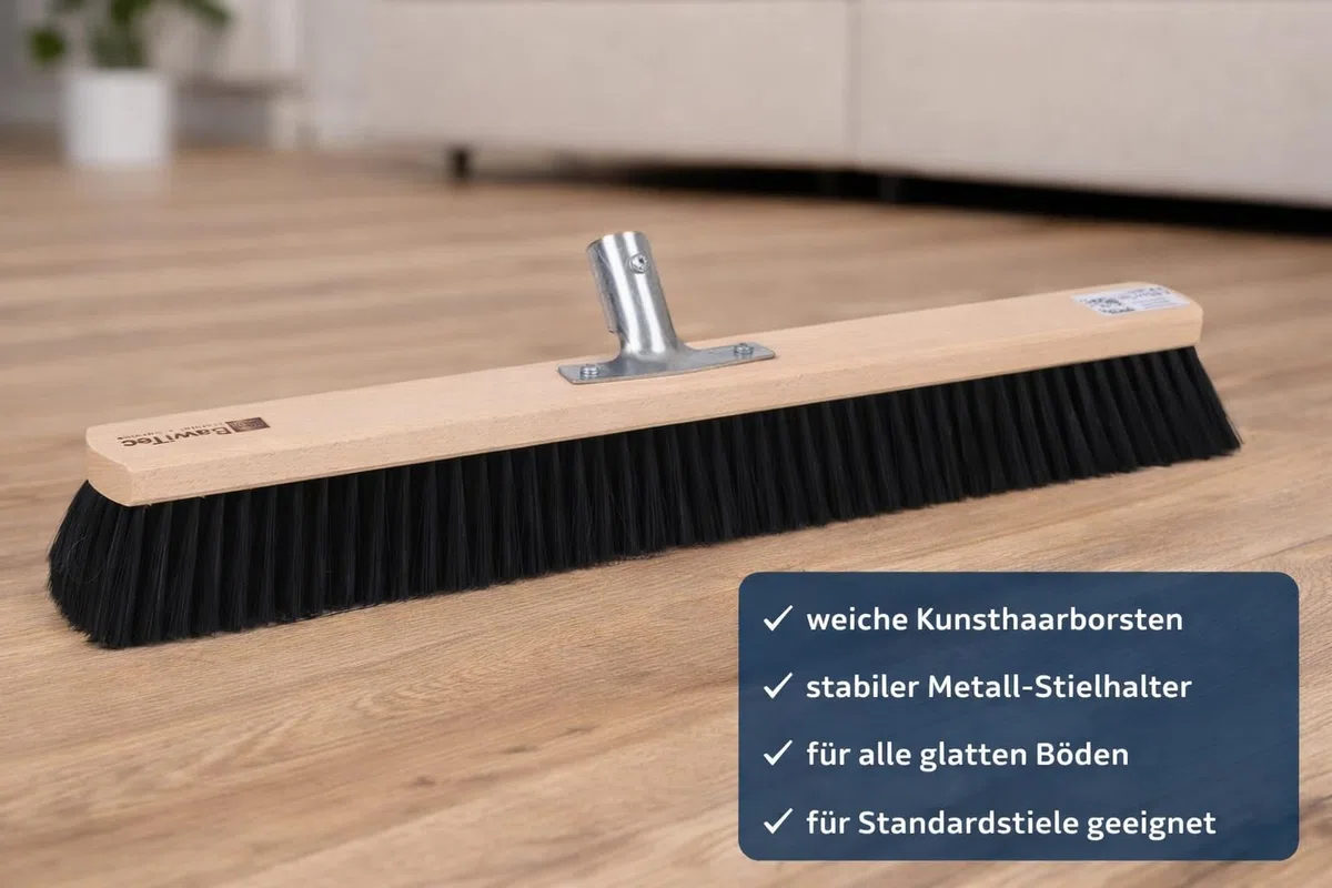 Saalbesen Kunsthaar Borsten 60cm Metall-Stielhalter 24mm Besen ohne Stiel | Weiche schwarze Kunsthaar-Borsten, Ohne Stiel, Für Innen, Hallenbesen