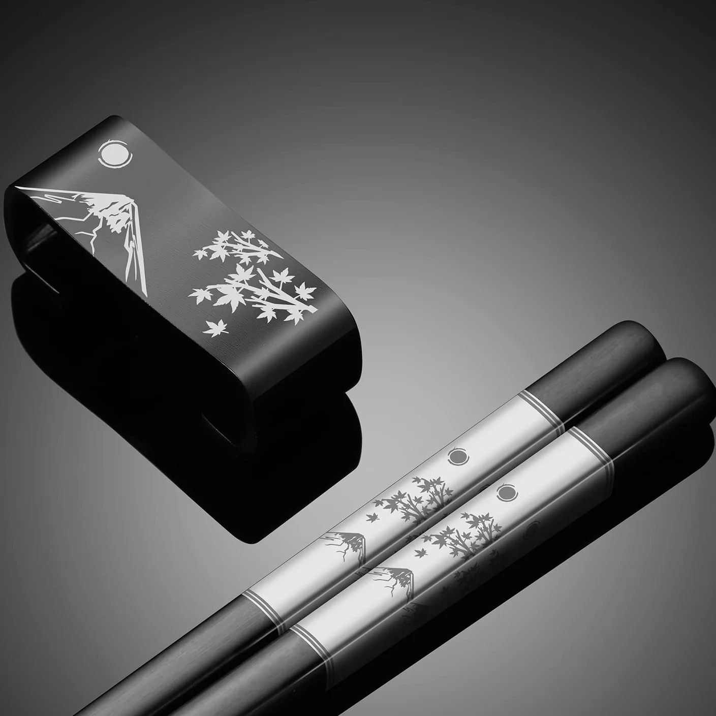 Wiederverwendbare Essstäbchen - 2 Paar Titan 18/8 Edelstahl Mit Halter, Spülmaschinenfest, Leichte Metall-Stäbchen, Japanisches Geschenkset (Schwarz)