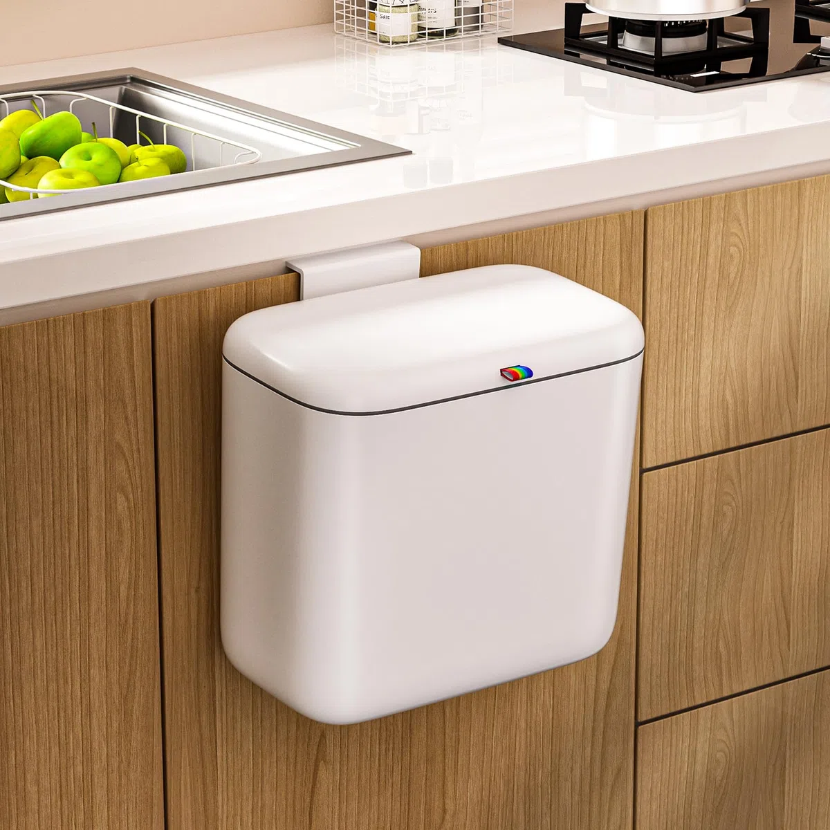 MOPUP Komposteimer für Küche, 6.8 l Mülleimer, Arbeitsplatte oder unter der Spüle, hängender Kleiner Mülleimer mit Deckel für Badezimmer/Schlafzimmer,Komposteimer für den Innenbereich (weiß)