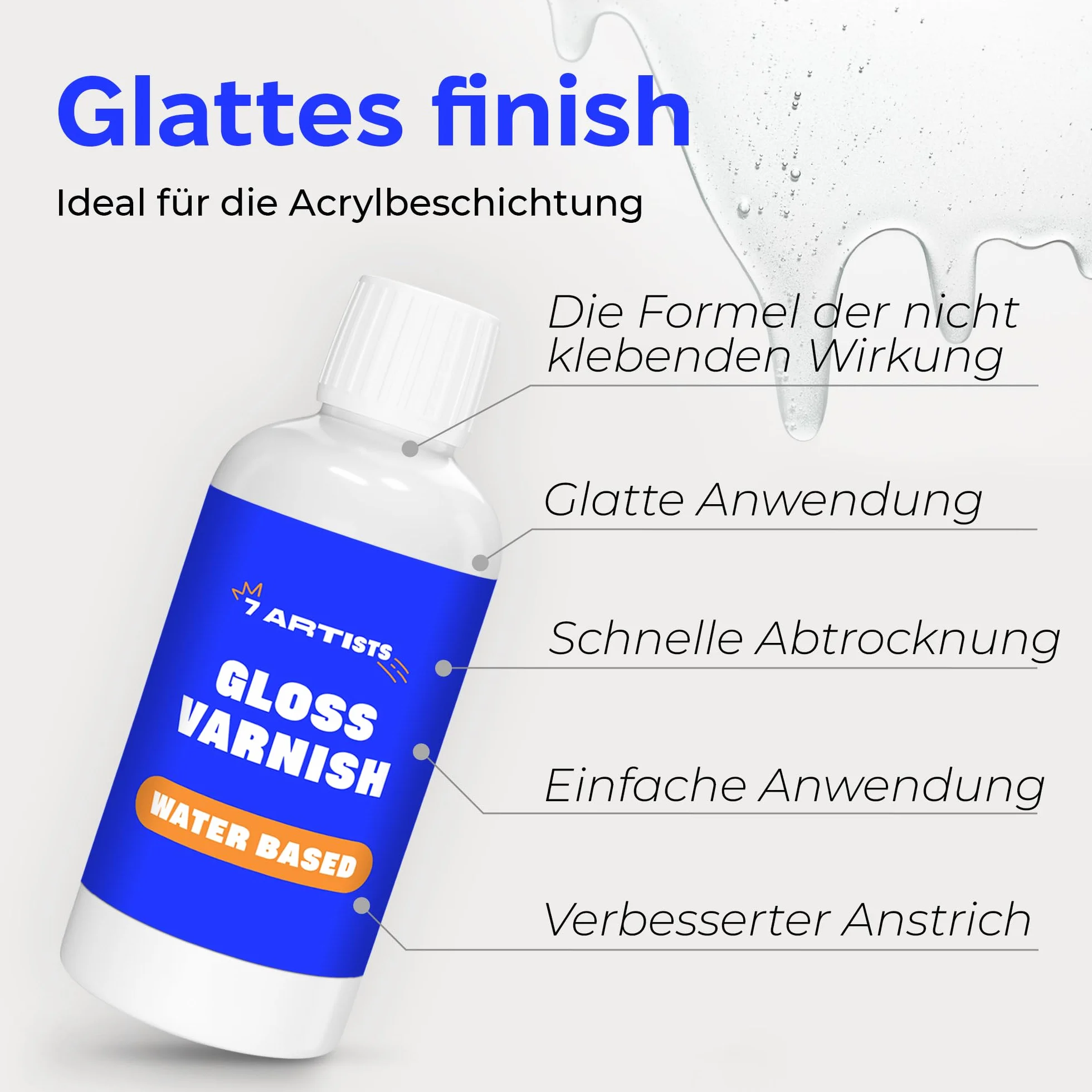 Acryl Klarlack Glänzend 500 ml – Acryl Versiegelung Firnis für Acrylfarben, Bemalte Holz, Steine, Ton | Glanzlack Wasserfest Finish, Schnelltrocknend, Farblos | Glossy Varnish