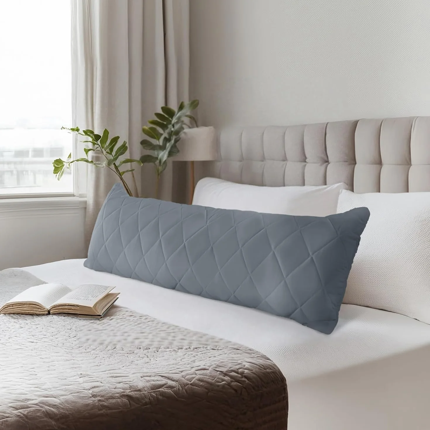 Utopia Bedding gestepptes Körperkissen, 40x145 cm Schwangerschafts- und Umstandskissen, Seitenschläferkissen, weiche Polyesterfüllung (Grau)