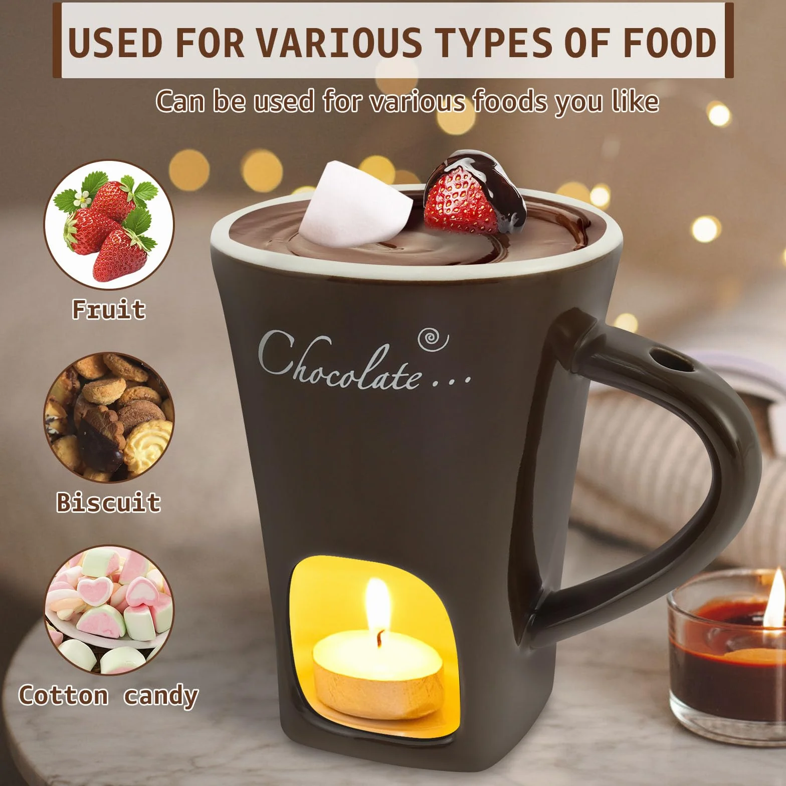 2 Stück Keramik Schokofondue Tasse,Becher zum Schmelzen von Schokolade mit Gabel,200ml Schokoladen Fondue Becher Set,Mehrzweck Schokoladenfondue Becher für Käse,Schokolade,Butter und Karamell