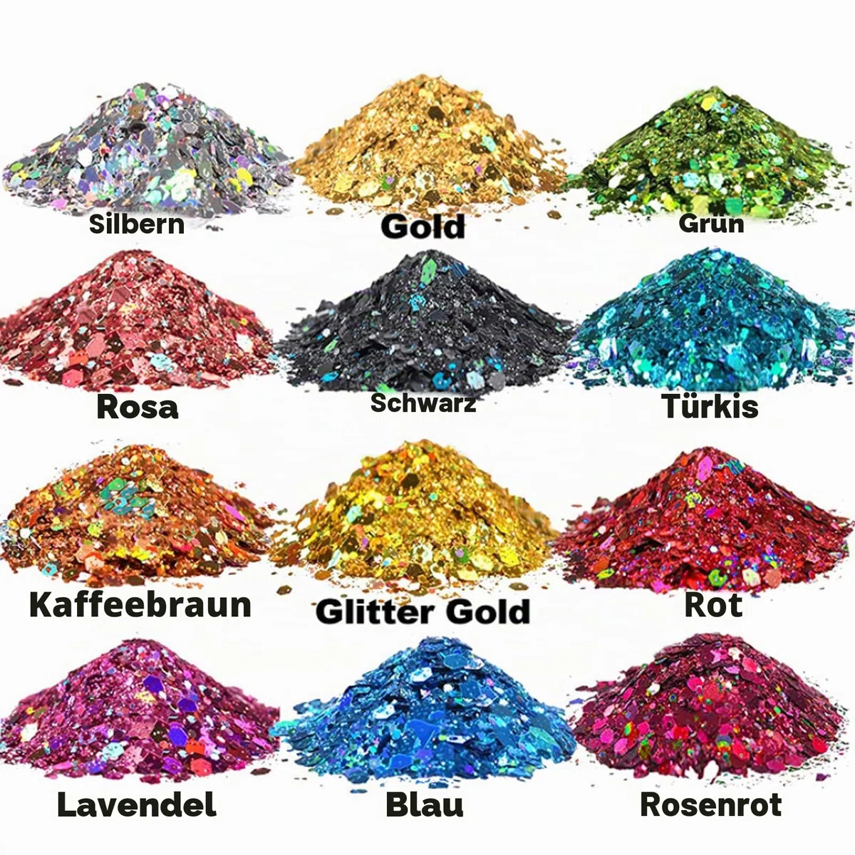 HEMOER 12 Farben holografische Pailletten 12SE, 144 g Pailletten für Gesicht, Kosmetikqualität, Pailletten für Körper, Haare, Epoxidharz, Festival-Party-Kunst und mehr -12 g/Flasche