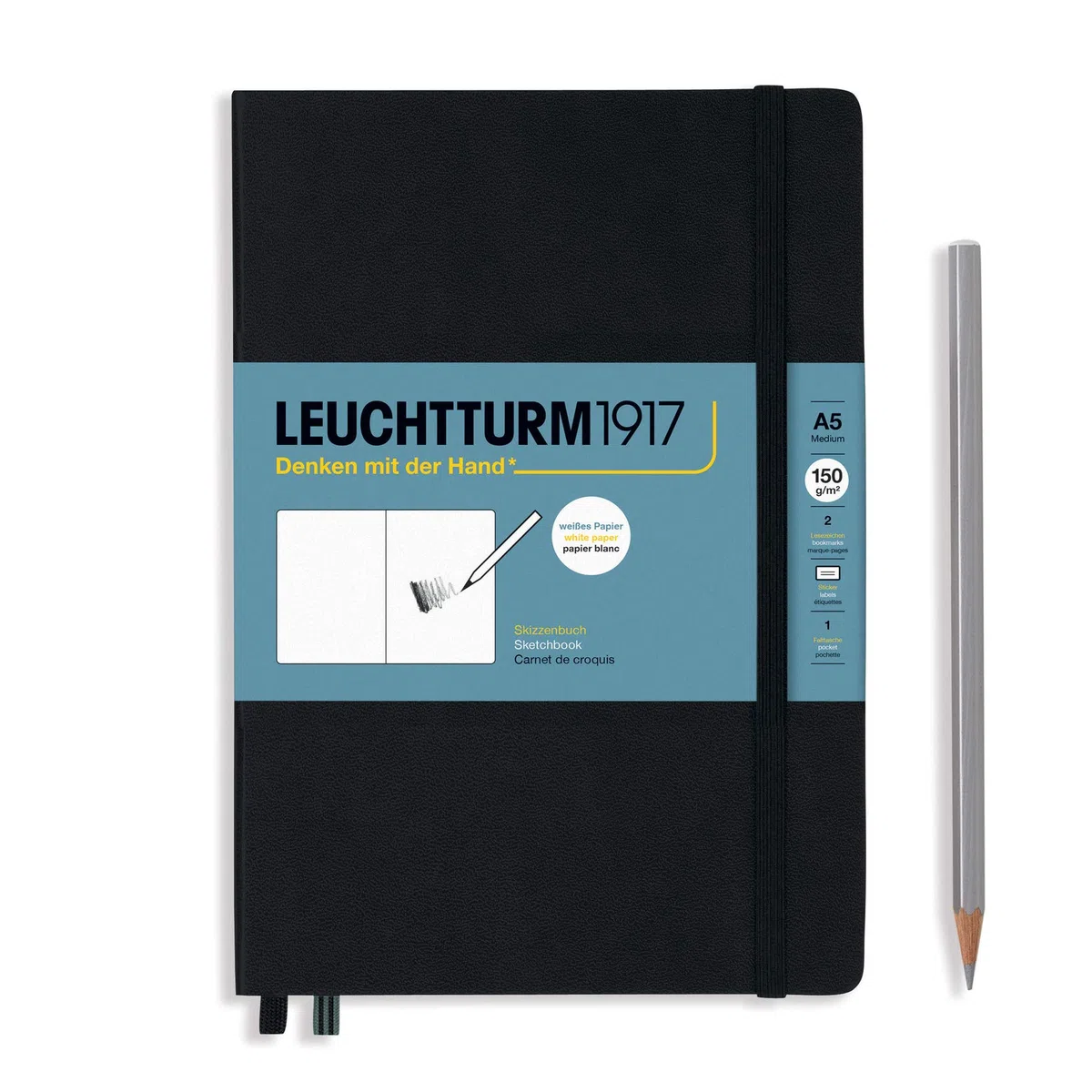 LEUCHTTURM1917 362362 Skizzenbuch Medium (A5), Hardcover, 112 Seiten (150 g/m²), Schwarz