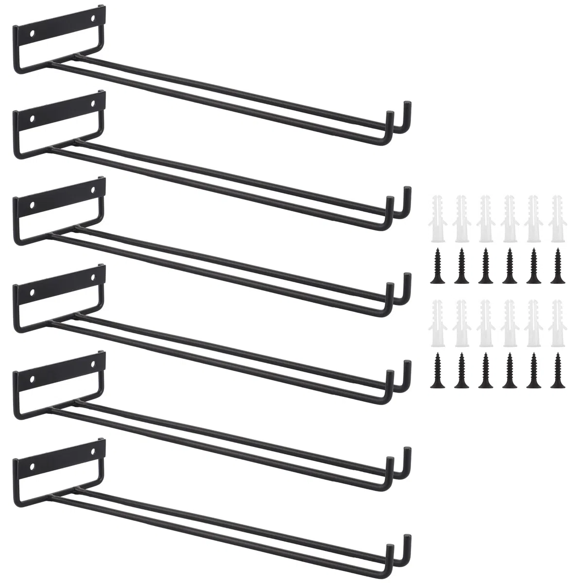 WOPPLXY 6 Stück Schwarz Weinglashalter, 30cm Gläserhalter zum Aufhängen, Metall Weinglashalter Hängend für Restaurant, Bar, Küche