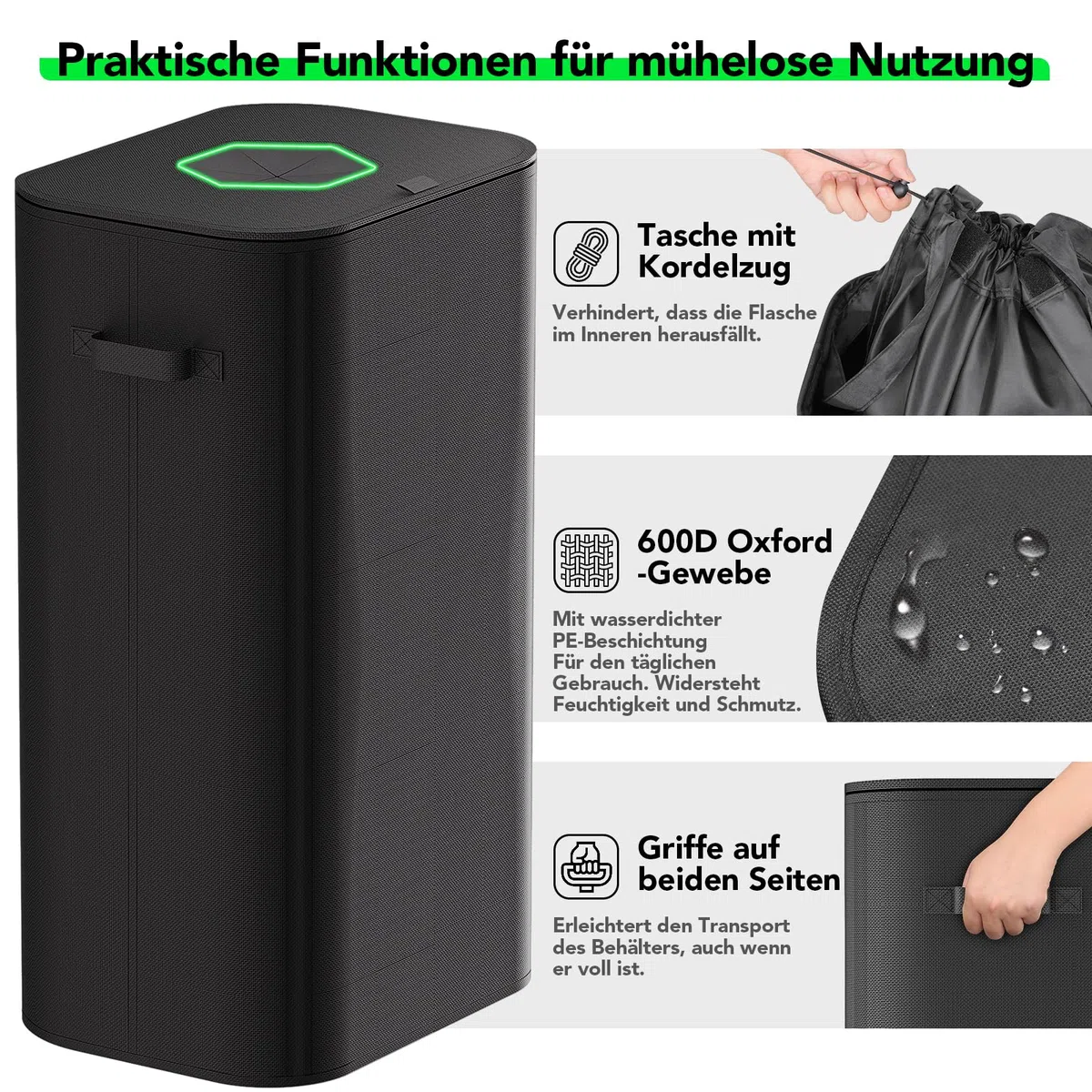 110L Pfandflaschen Sammelbehälter mit Deckel, Groß Pfandflaschen Aufbewahrung Organizer mit Tragetasche Flaschensammler Leergut mit Loch Flaschentasche Behälter für Küche & Haushalt