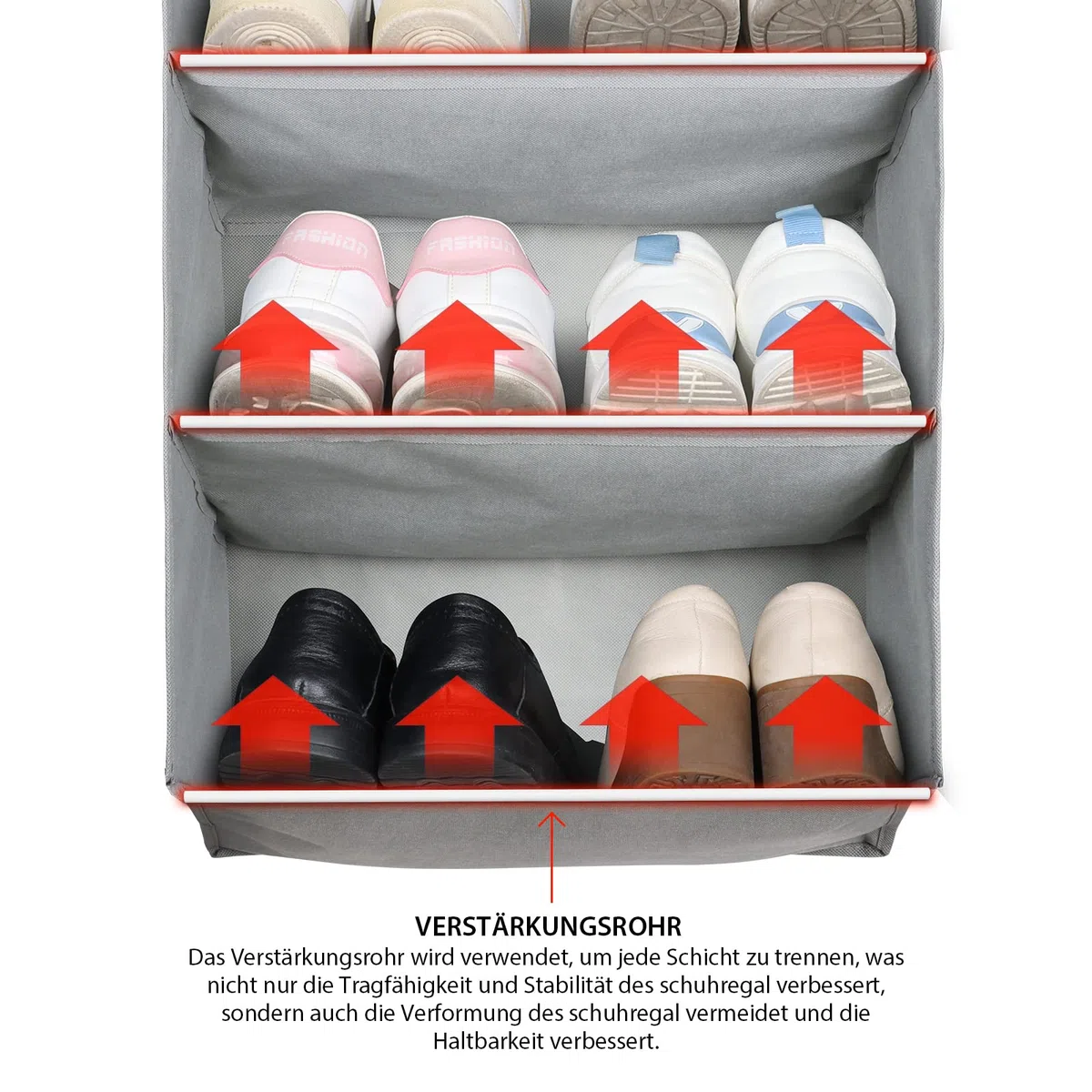 KEEGH Organizer über der Tür für Schuhe Türschuhregal mit 6 Tiefen Taschen für 12 Paar Schuhe, Hängender Schuhschrank für Turnschuhe, Stiefel, Grau