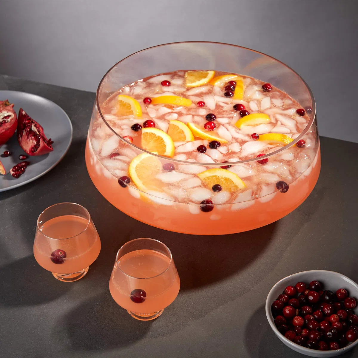 Viski Glas-Bowleschale mit Standfuß, Schale mit schwerem Sockel und angeschrägtem Design, Party-Serviergeschirr für Cocktails, funktionales Herzstück, 1er-Set, klar