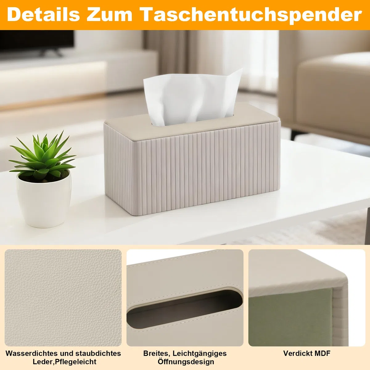 Kosmetiktücherbox Taschentuchbox aus PU Leder: Modern Taschentuchspender für Hausfrau Büroangestellter-Rechteckige Tissue Box mit Magnetabdeckung für Wohnzimmer Büro-Geschenke für Geburtstag(Milchtee)