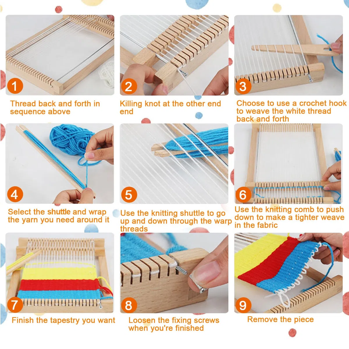 Webrahmen Kinder, DIY Holz Webrahmen Set 29 X 19 cm,Webstuhl Set mit 12 Farben Garn, Webkamm, Schere, Webstuhl Handarbeits, Webbrett Holz für Kinder 4-12 Jahre, Anfänger, zum Weben und Gestalten