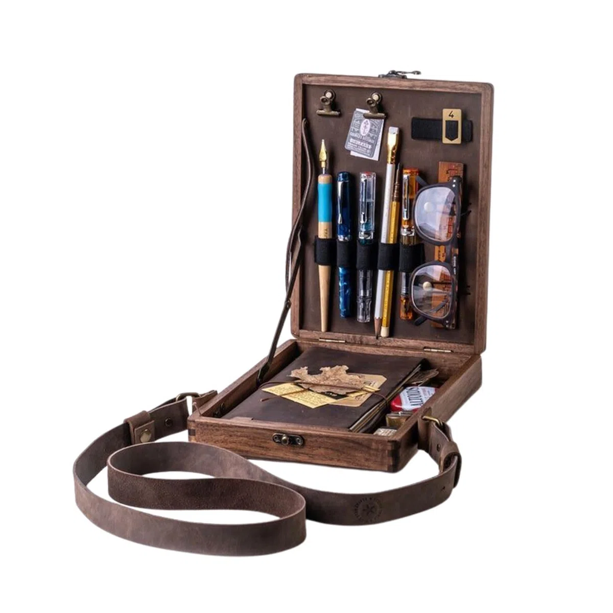 Writers Messenger Holzbox, Kuriertasche Für Schriftsteller, Aufbewahrungsbox Für Künstlerwerkzeuge Und Pinsel Im A5 Format, Vintage Holz, Handgefertigt, Tragbar, Tasche Für Schreiben