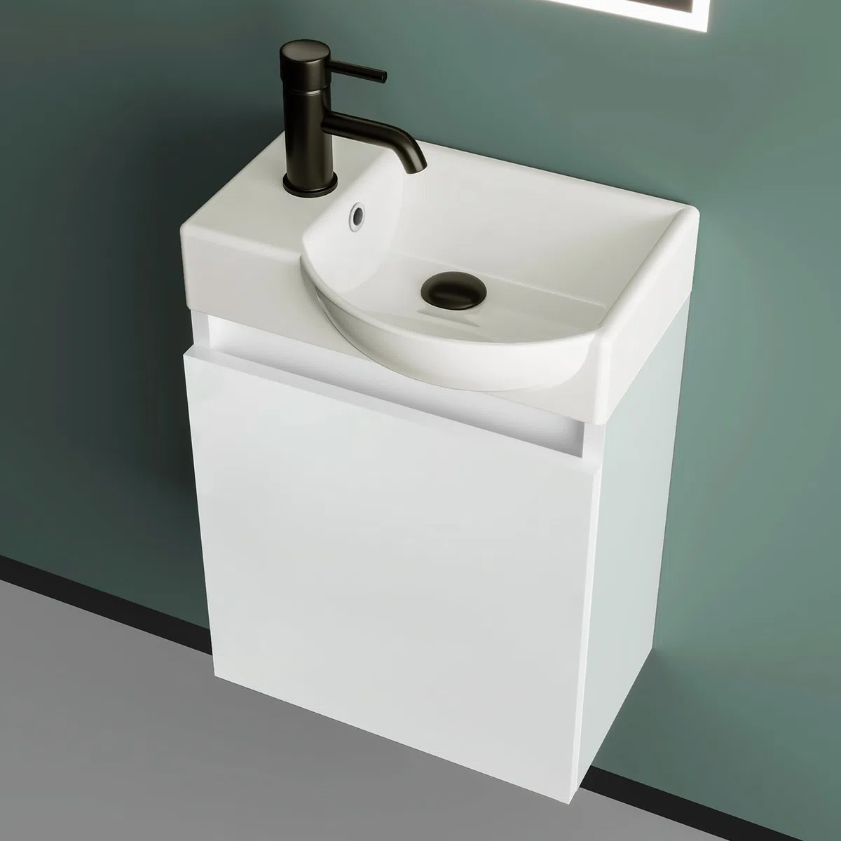 Alpenberger Badmöbel Set Vormontiert | Waschtisch mit Unterschrank 45 x 32 cm | Handwaschbecken aus Keramik mit Überlauf | Waschbeckenunterschrank mit Soft-Close Funktion | Bad und Gäste-WC
