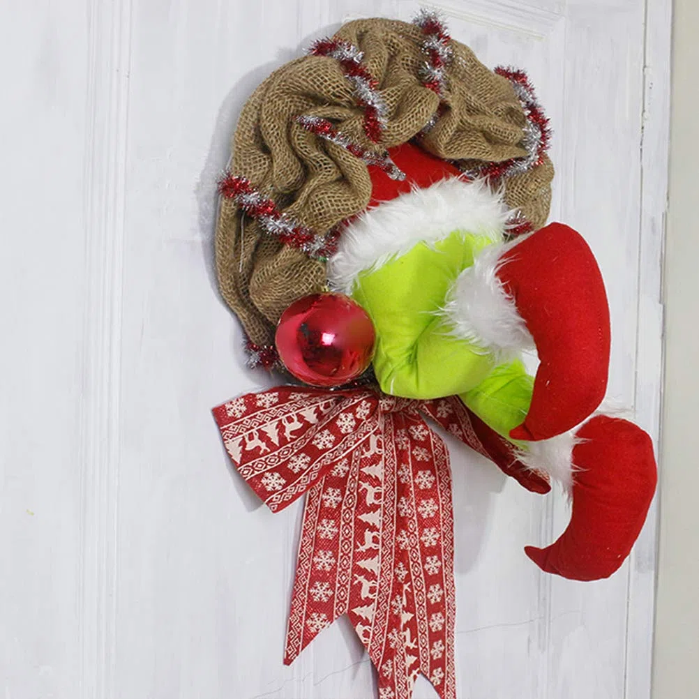 Grinch Kranz, Weihnachtsgirlande, Wie der Grinch den Weihnachtskranz aus Sackleinen gestohlen hat, Türkranz Weihnachten Weihnachtsdeko Kranz deko