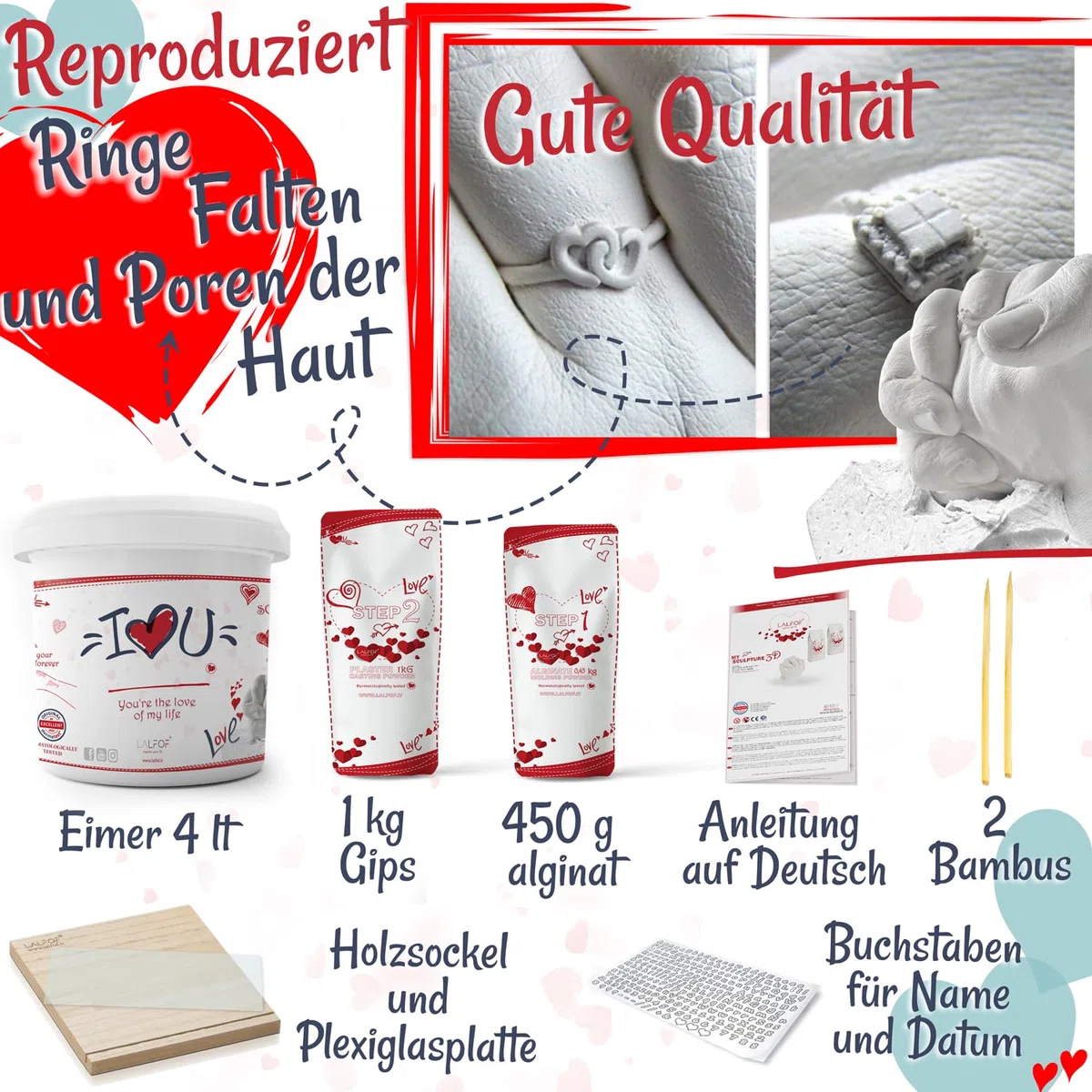 Lalfof - Handabdruck Set für Paare mit Namen- Jahrestag Geschenk für sie, Jahrestag Geschenk für ihn- Gips Handabdruck Set Paare - Hochzeitstag Geschenke für Frauen/männer, Paar Geschenke