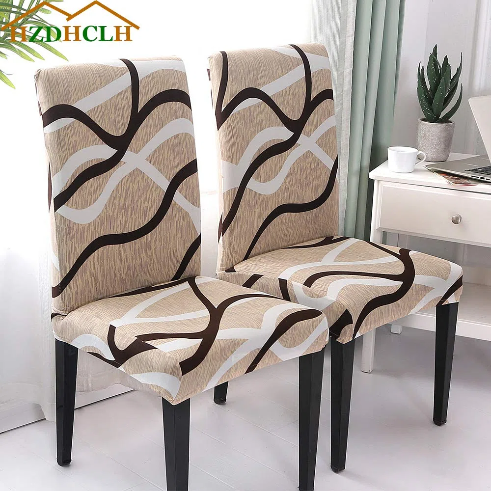 HZDHCLH Stuhlhussen 6er Set Stuhlbezüge Stretch abnehmbar, waschbar, Esszimmerstuhl-Schutzsitz für Hotel Restaurant Küche Hochzeitsfeier（Off-White/Linienmuster/6 Stück