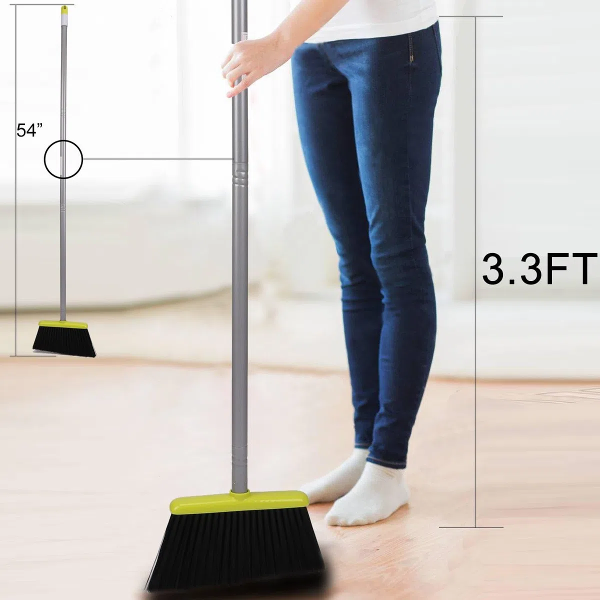 TreeLen Besen- und Kehrschaufel-Set, TreeLen Besen mit Kehrschaufel mit langem Griff, Kombinations-Set für Büro und Zuhause, für aufrechte Kehrarbeiten in der Lobby