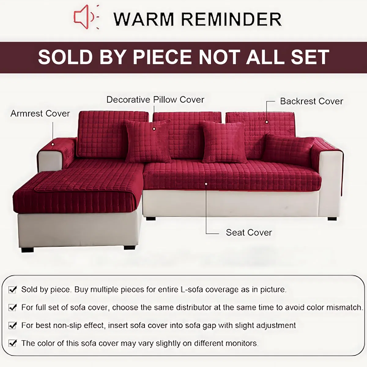 Sofa Überzug, Sofadecken für Sitzfläche, Couch Überzug 1 2 3 4 Sitzer, Sofaschoner rutschfest,Universelle Sofaüberwurf,Ecksofa Sofabezug,Rot,70x150cm