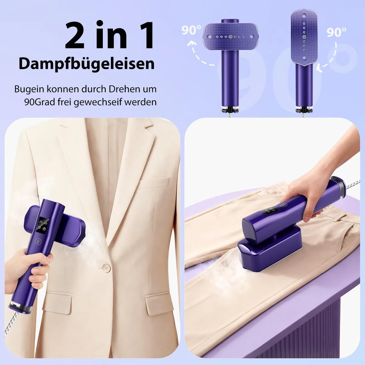 2-in-1 Tragbarer Dampfglätter, 1200W Dampfbügeleisen Handdampfer für Kleidung 15s Schnellaufheizung Reisebügeleisen Steam Iron Steamer Hand Bügeleisen mit LED Display, 4 Bügelmodi