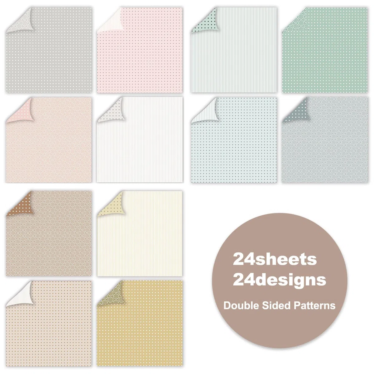 Scrapbook Papier 24 Blatt 160 g/m² Buntes Bastelpapier, 30.5x30.5cm Doppelseitiges Motivpapier, Decoupage Papier zum Basteln für DIY Kartenherstellung Fotoalbum Journals Dekoration (Basic Pastel)