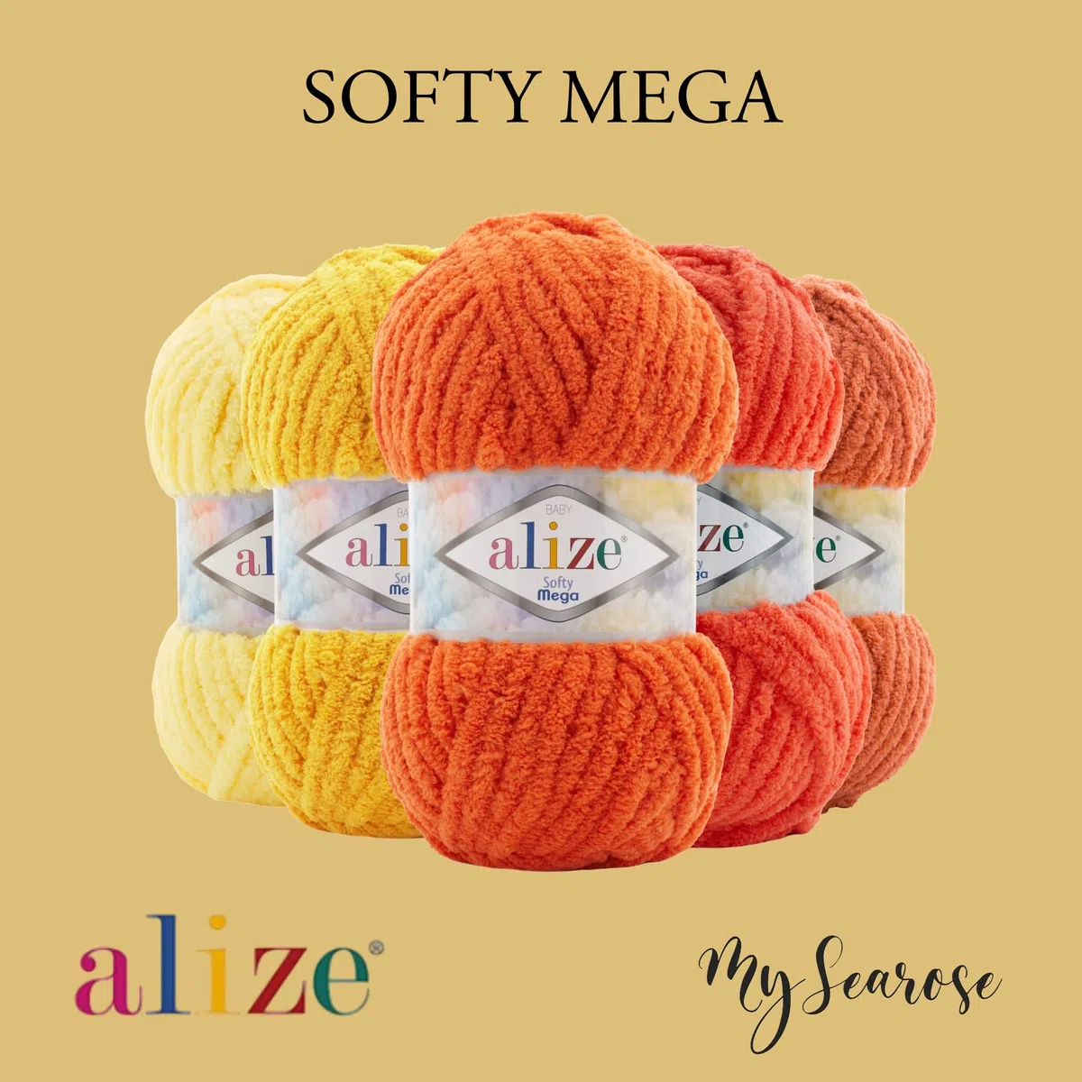 ALIZE Softy Mega 60 Black Premium Wolle 3 x 100g Superweiches bulky Chenillegarn für Stricken & Häkeln von Decken, Kissen, Amigurumi und Accessoires mit mySearose Label