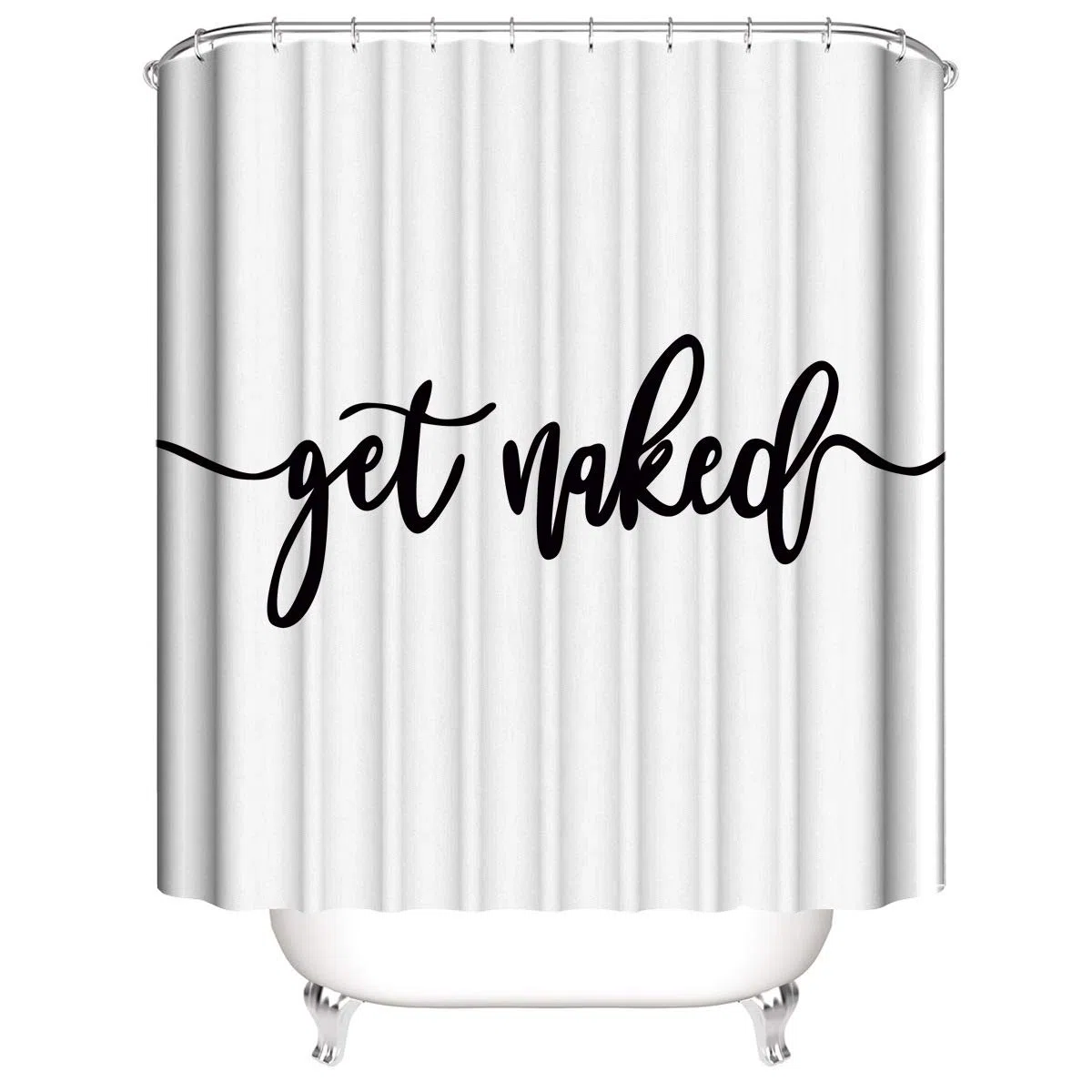 Zengmei Get Naked Duschvorhang-Set, 178 x 177 cm, lustiges Zitat, langlebig, wasserdicht, Polyester, Duschvorhang für Badezimmer, Badedekoration, Stoff + 12 Haken (weiß)