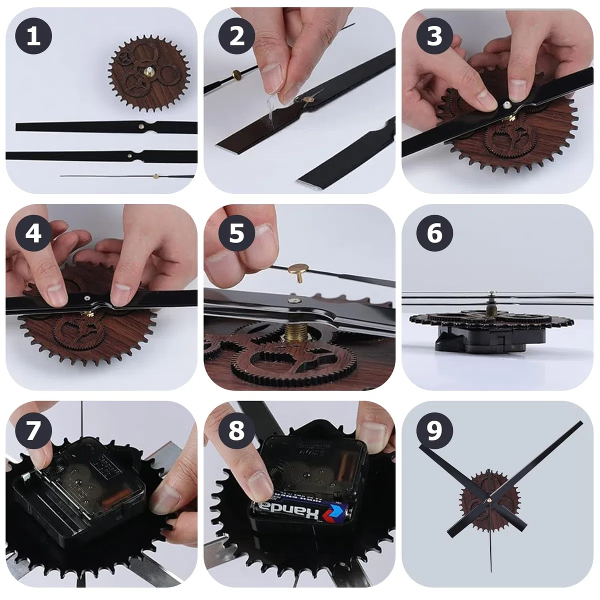 Nizirioo 3D Uhrzeiger Wanduhr Vintage, DIY 3D Wanduhren, 3D-Uhrzeiger Uhrwerk mit Zeiger, Zahnräder aus Holzmaserung, Große Wanduhrzeiger 42cm für Wohnzimmer Restaurant Büro
