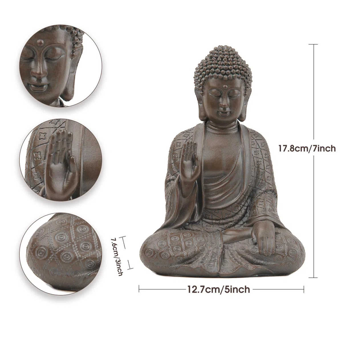 Smadeer Buddha Figur für Wohnzimmer & Zen Deko - Moderne Buddha Statue (17,8 cm) für Meditation & Feng Shui - Spirituelle Skulptur aus Resin für Regal & Büro - Geschenk zum Einzug & Muttertag