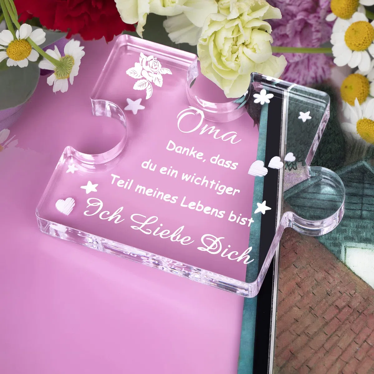 RISFIHEI Oma Geschenk, Geschenk Oma Geburtstag, Gravierte Acryl Block Puzzle, Geschenke für Oma zum Großelterntag Muttertag Weihnachten, Sinnvolle Geschenke für Oma (Oma)