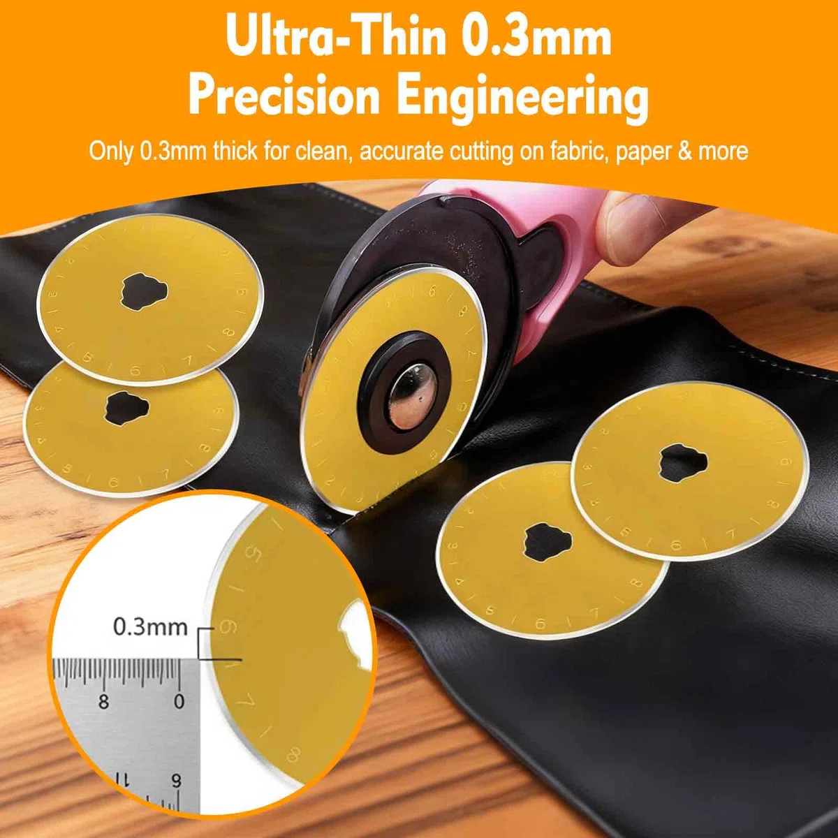 5 Stück Rollschneideklingen, 45 mm, titanbeschichtete Präzisionsklingen, universeller Ersatz für Rollschneider, Gold-Finish für glattes Schneiden von Stoff