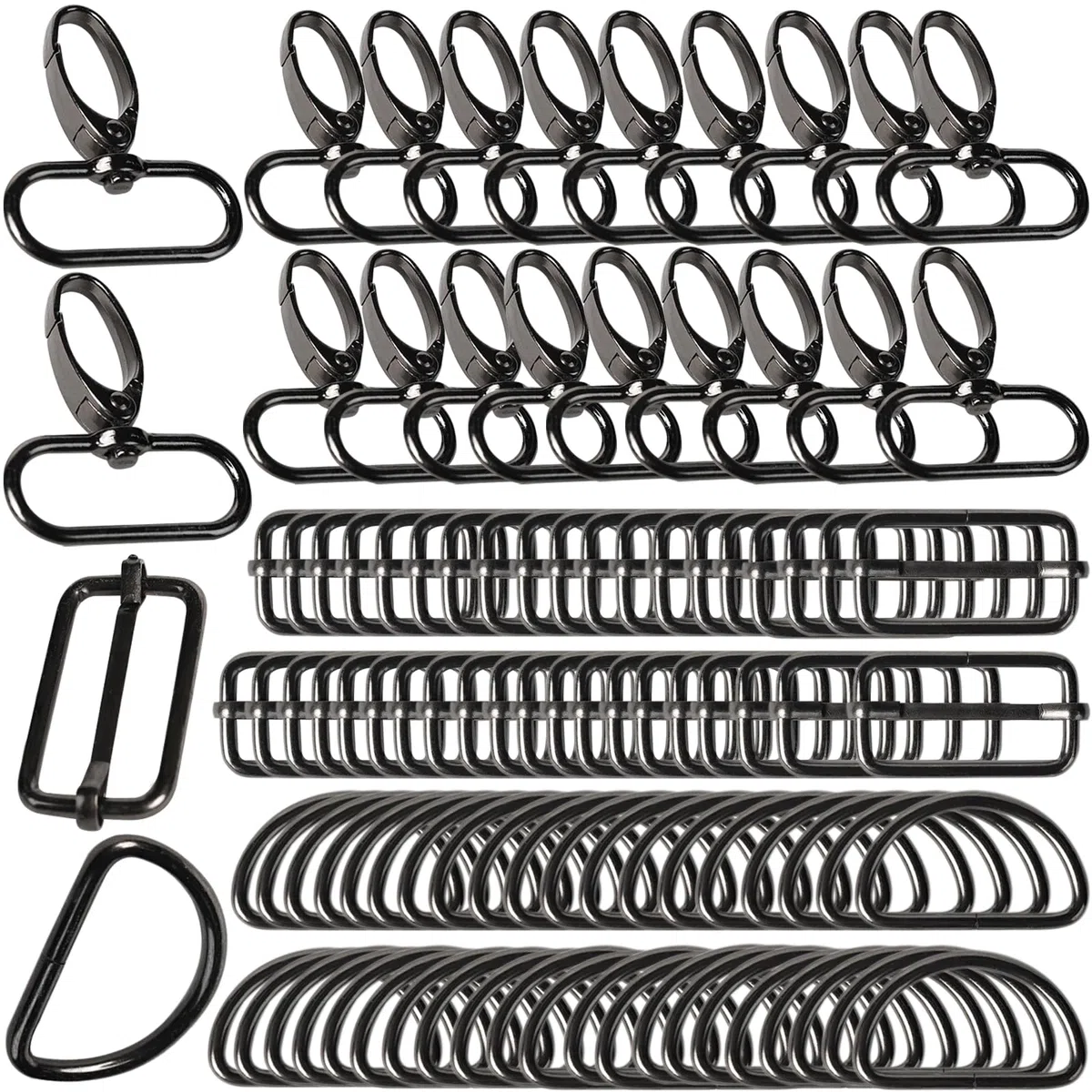 100 Stück Karabinerhaken mit Drehgelenk Kits,Taschenzubehör Zum Nähen,Enthält 20 Stück Karabiner Schlüsselanhänger,40 Stück D Ring,40 Stück Triglide Schiebeschnalle