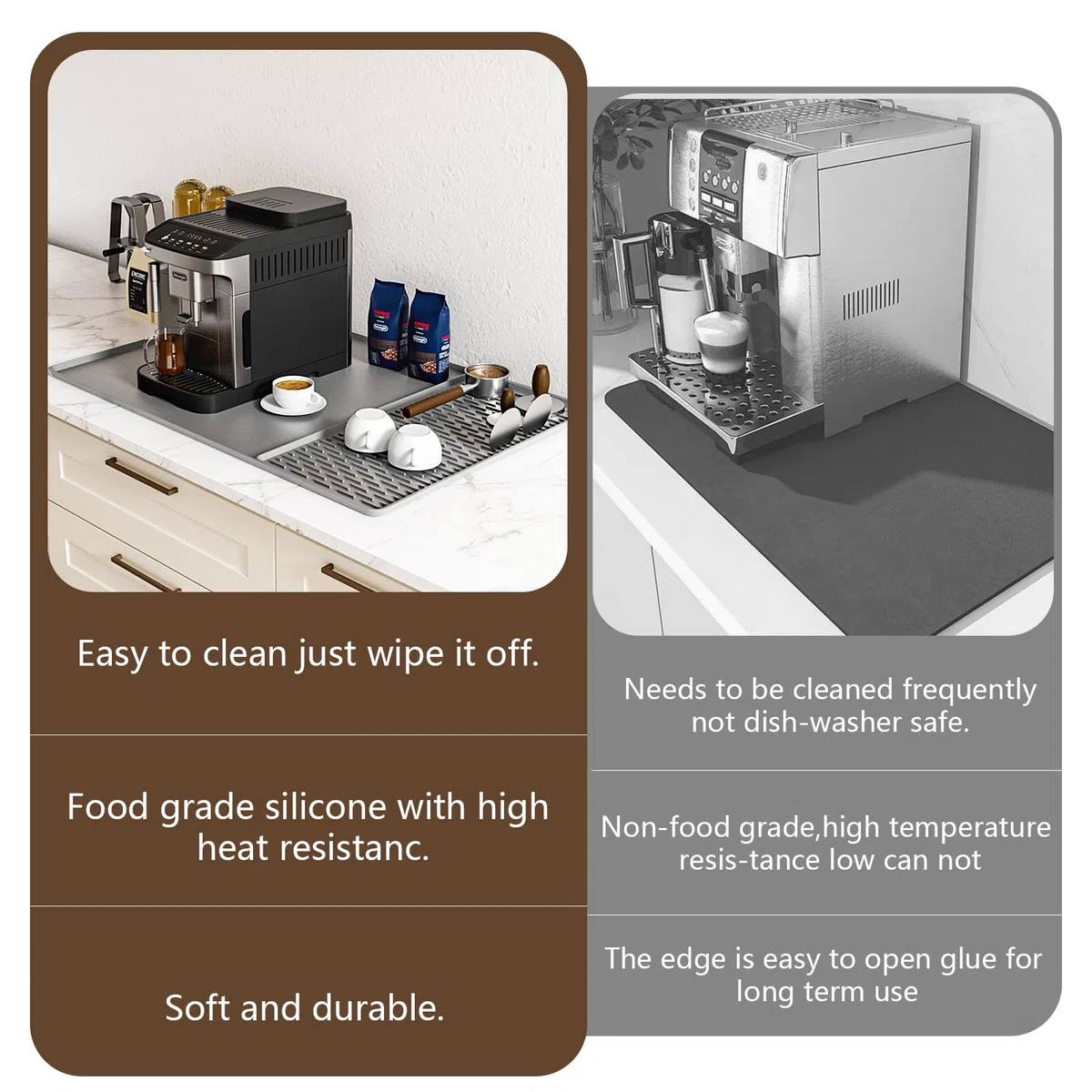 Kaffeemaschine Abtropfmatte aus Silikon, 2-in-1 Silikon Matte für Kaffeemaschine for Coffee,Hitzebeständiges Rutschfeste,leicht zu reinigen Trockenmatte für Kaffeemaschine, Küche(Grau, 60 x 40 cm)