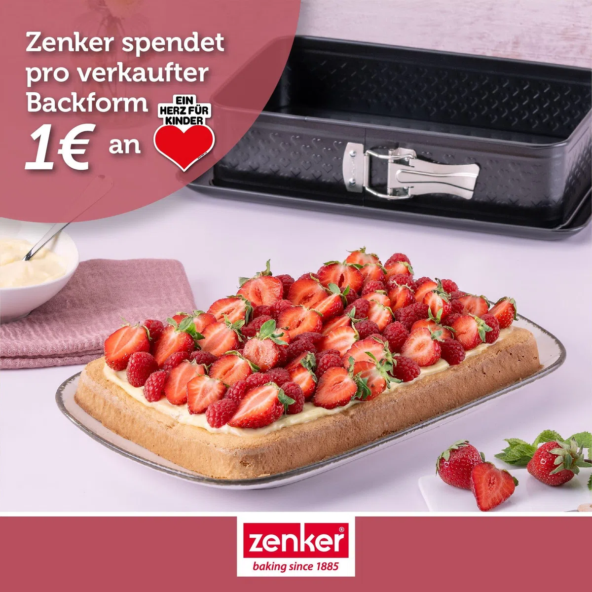 Zenker Rechteck-Springform 28 x 18 cm – Ideal für Valentins- & Muttertag, mit einzigartiger Herz-Prägung, PFAS-frei, Made in Germany, Schwarz